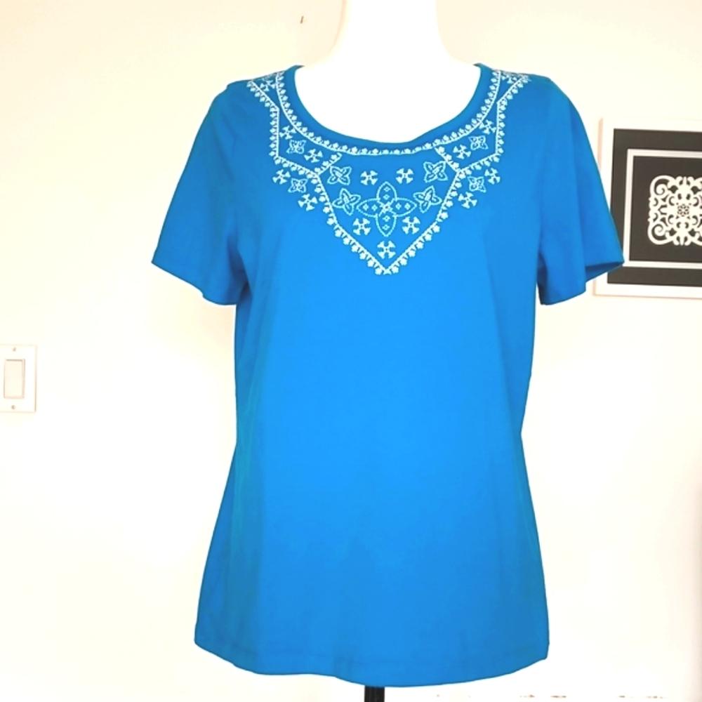 Coral Bay Navy Blue Top with Embroidered Design